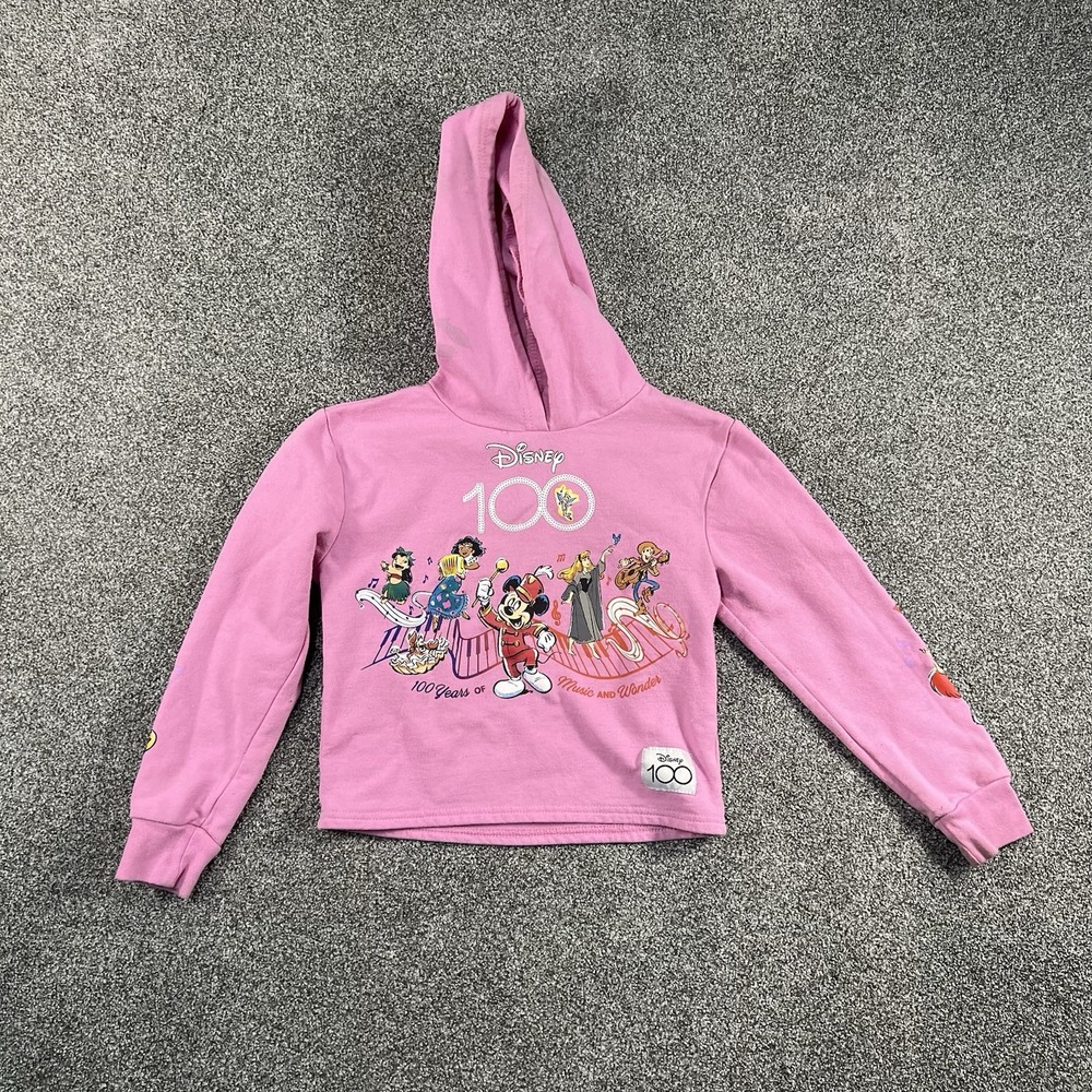 Disney 100 Girls Hoodie Size 7/8 Pink Mickey Princess Pixar Graphic Pullover